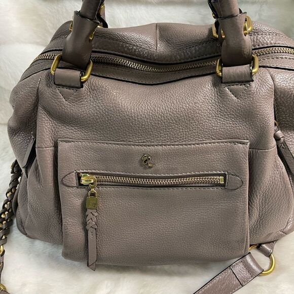 Elliott Lucca leather gray Satchel/shoulder bag with antique gold tone hardwares - Picture 4 of 15